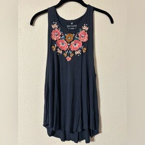 American Eagle Outfitters Navy Floral Embroidered Tank
